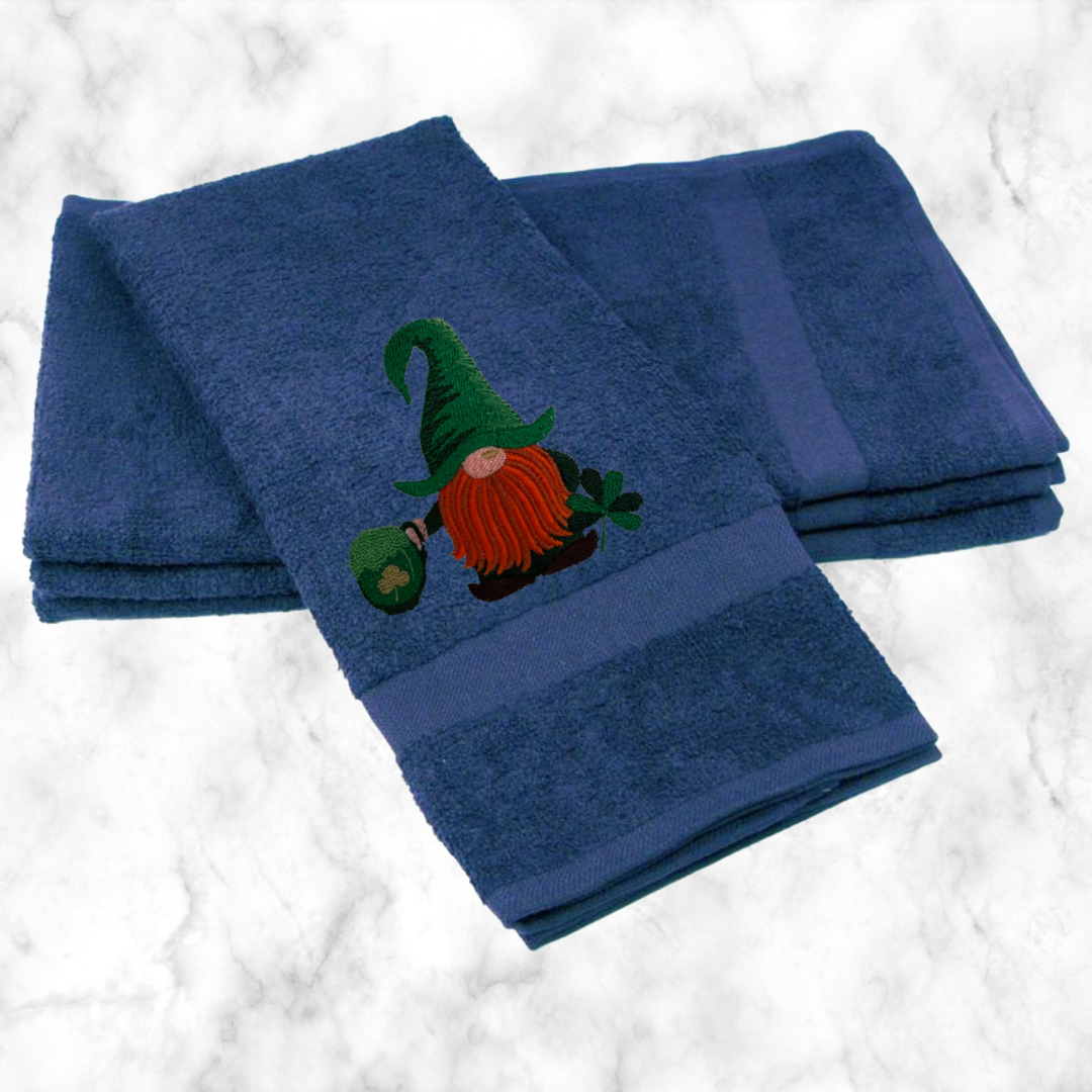 Embroidered Gnome St. Patrick's Day Towel. Choice of Gnome with Pot o' Gold or Beer