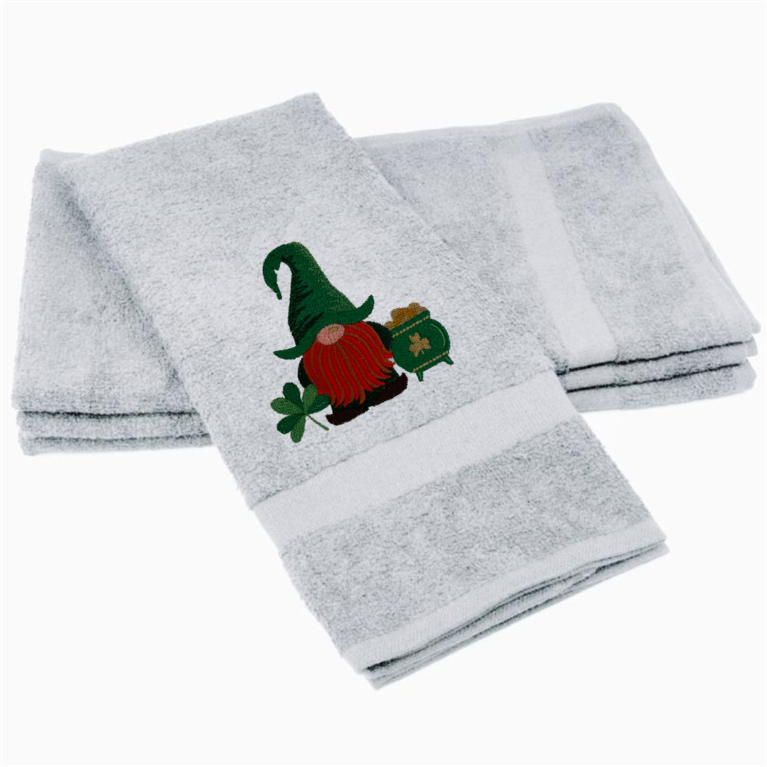 Embroidered Gnome St. Patrick's Day Towel. Choice of Gnome with Pot o' Gold or Beer