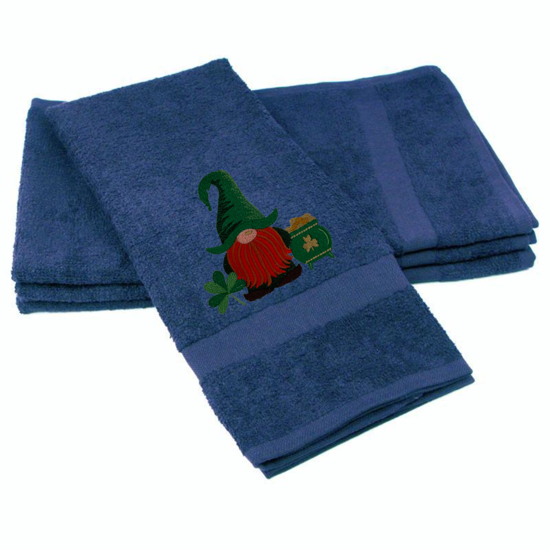 Embroidered Gnome St. Patrick's Day Towel. Choice of Gnome with Pot o' Gold or Beer