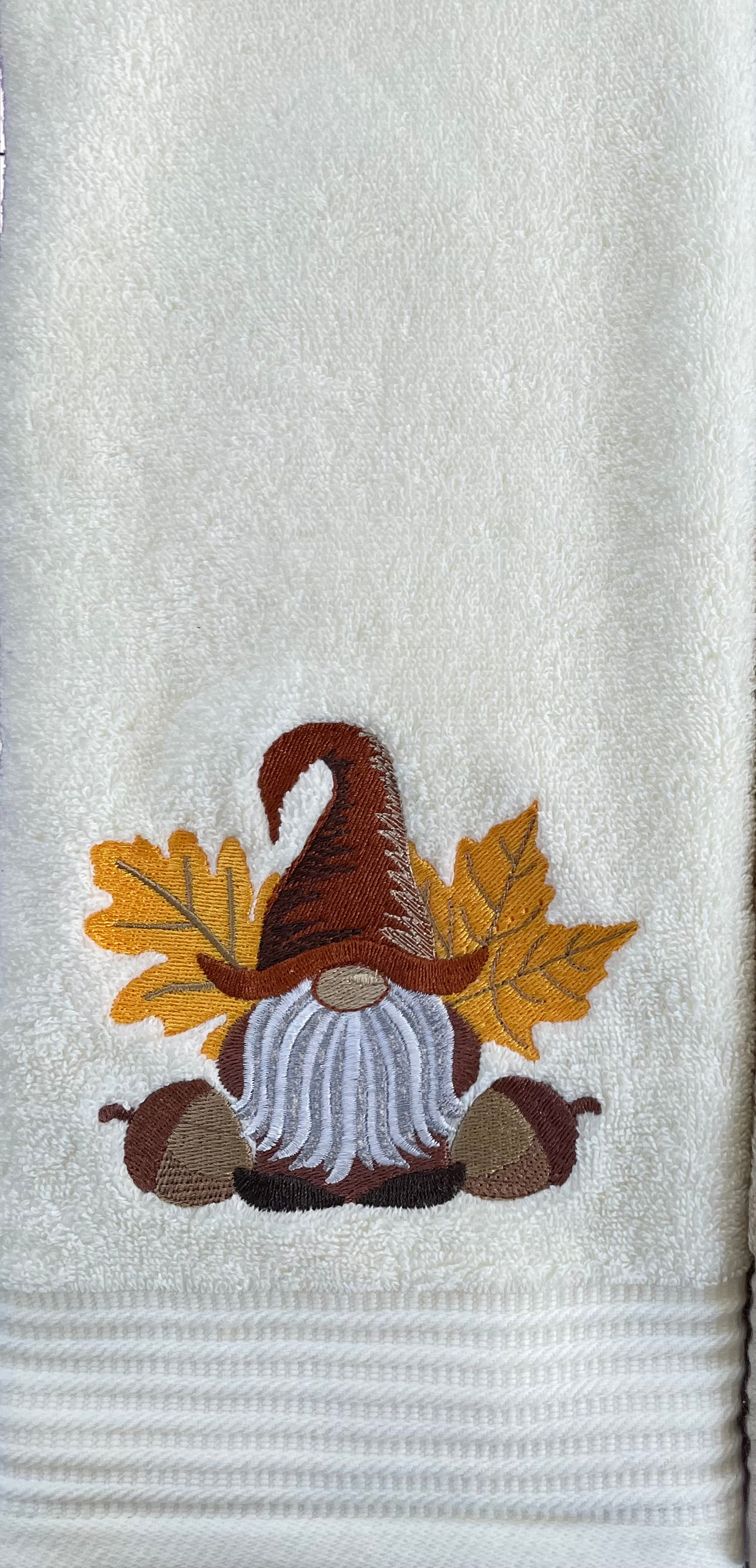 Fall Gnome Embroidered Bath Towels. 100% Cotton Hand or Fingertip Towel