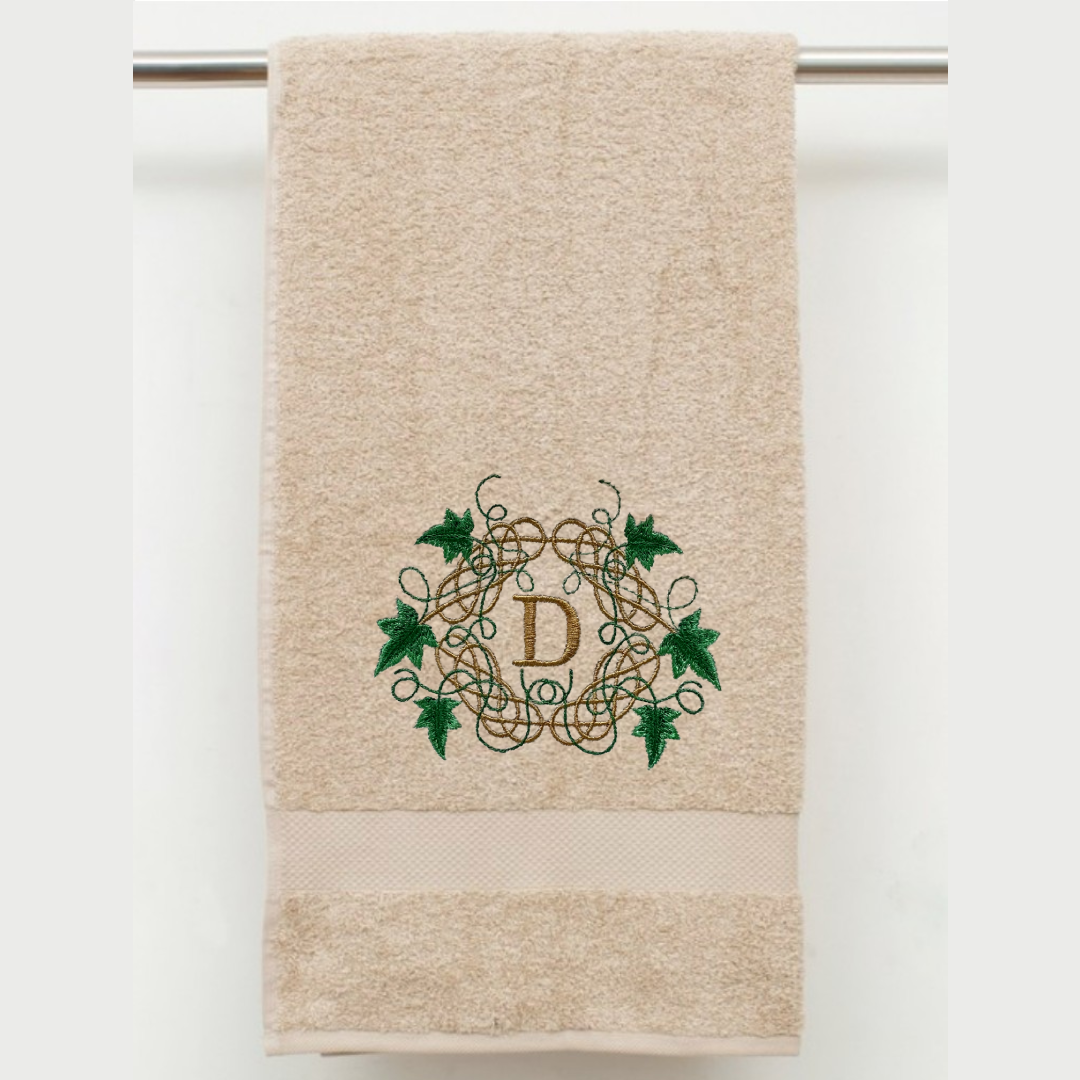 Embroidered Monogrammed Ivy and Celtic Knot Towel. 100% Cotton Hand or Fingertip Towel (Copy)