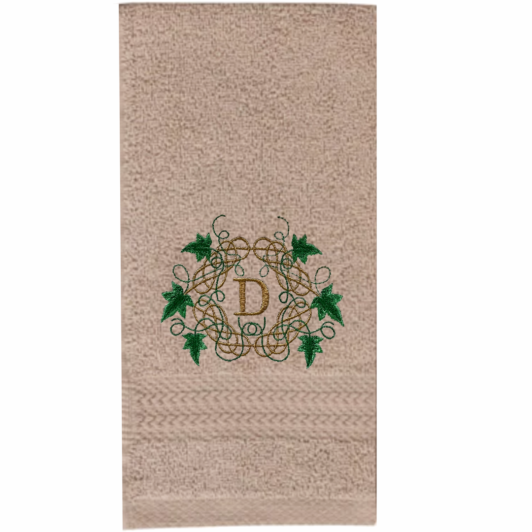 Embroidered Monogrammed Ivy and Celtic Knot Towel. 100% Cotton Hand or Fingertip Towel (Copy)