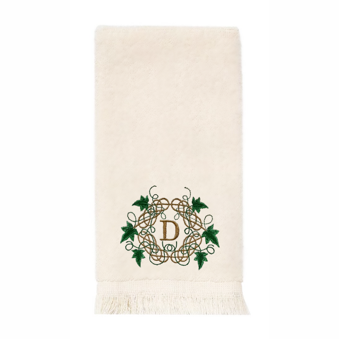Embroidered Monogrammed Ivy and Celtic Knot Towel. 100% Cotton Hand or Fingertip Towel (Copy)