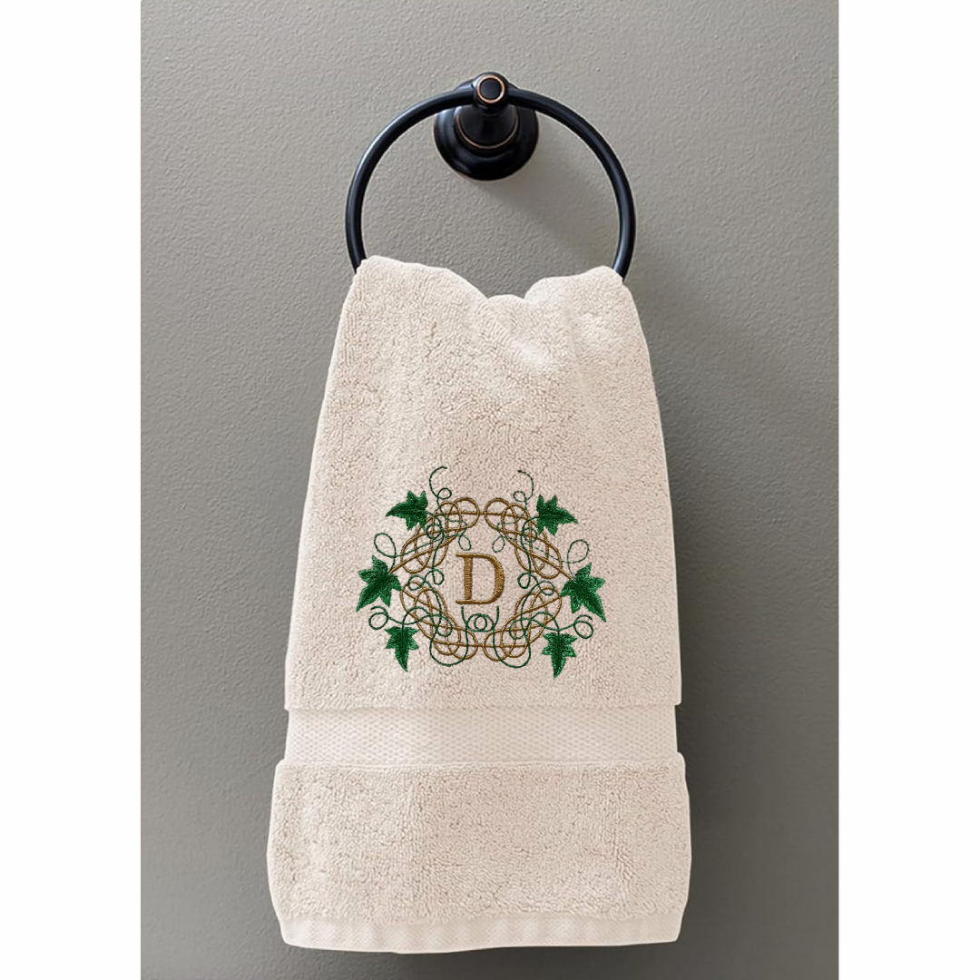 Embroidered Monogrammed Ivy and Celtic Knot Towel. 100% Cotton Hand or Fingertip Towel (Copy)