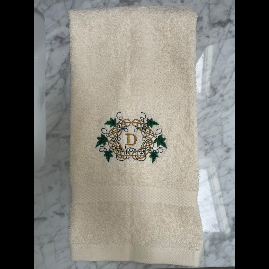 Embroidered Monogrammed Ivy and Celtic Knot Towel. 100% Cotton Hand or Fingertip Towel (Copy)
