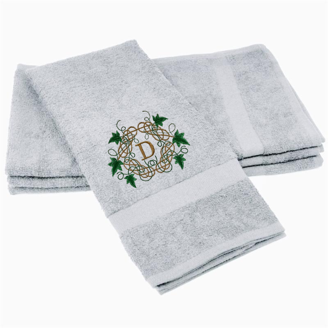 Embroidered Monogrammed Ivy and Celtic Knot Towel. 100% Cotton Hand or Fingertip Towel (Copy)