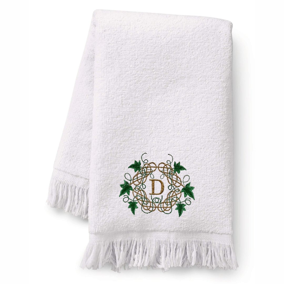 Embroidered Monogrammed Ivy and Celtic Knot Towel. 100% Cotton Hand or Fingertip Towel (Copy)