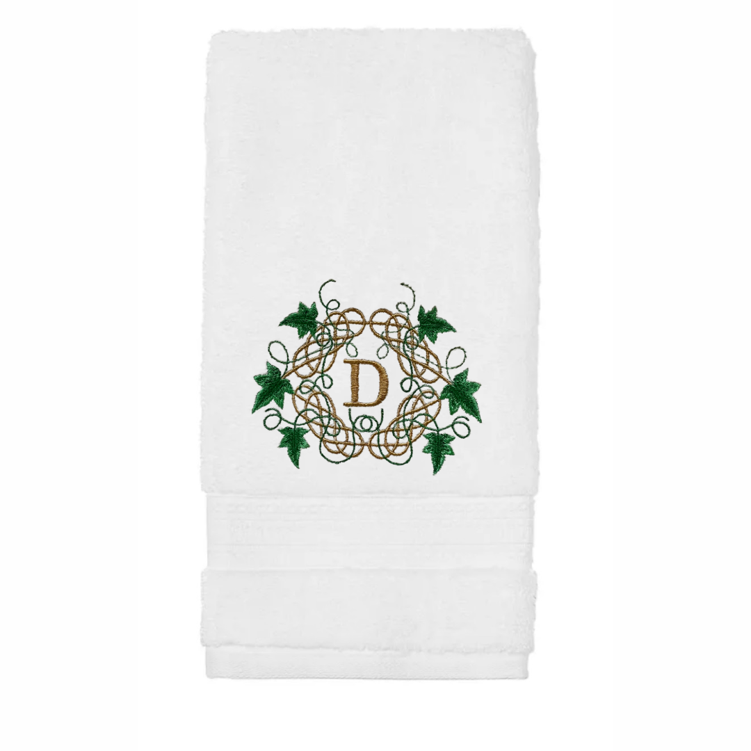 Embroidered Monogrammed Ivy and Celtic Knot Towel. 100% Cotton Hand or Fingertip Towel (Copy)