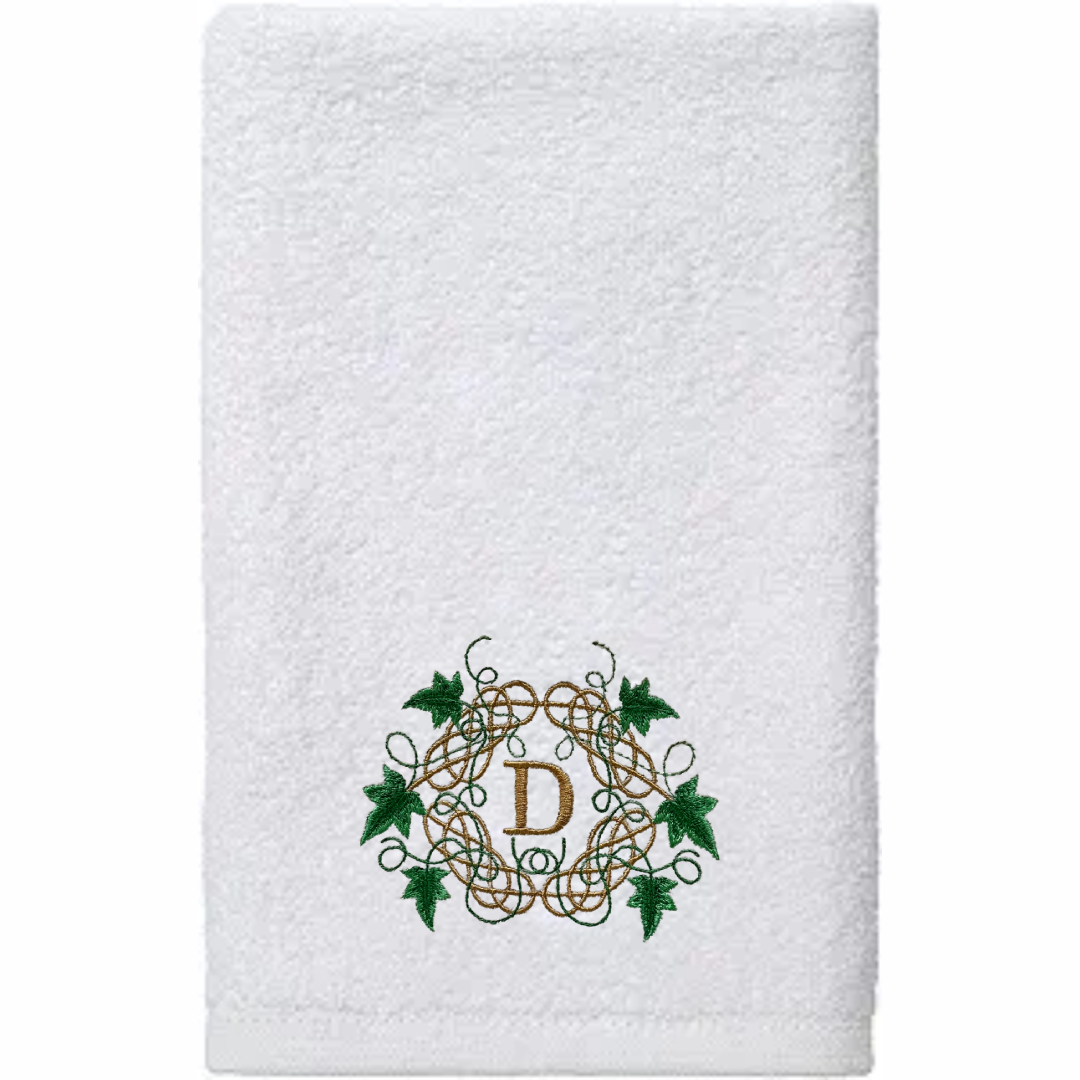 Embroidered Monogrammed Ivy and Celtic Knot Towel. 100% Cotton Hand or Fingertip Towel (Copy)