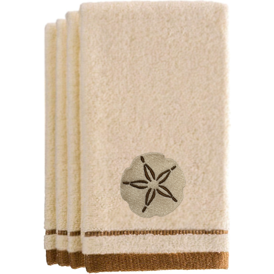 Embroidered Sand Dollar Fingertip Towel
