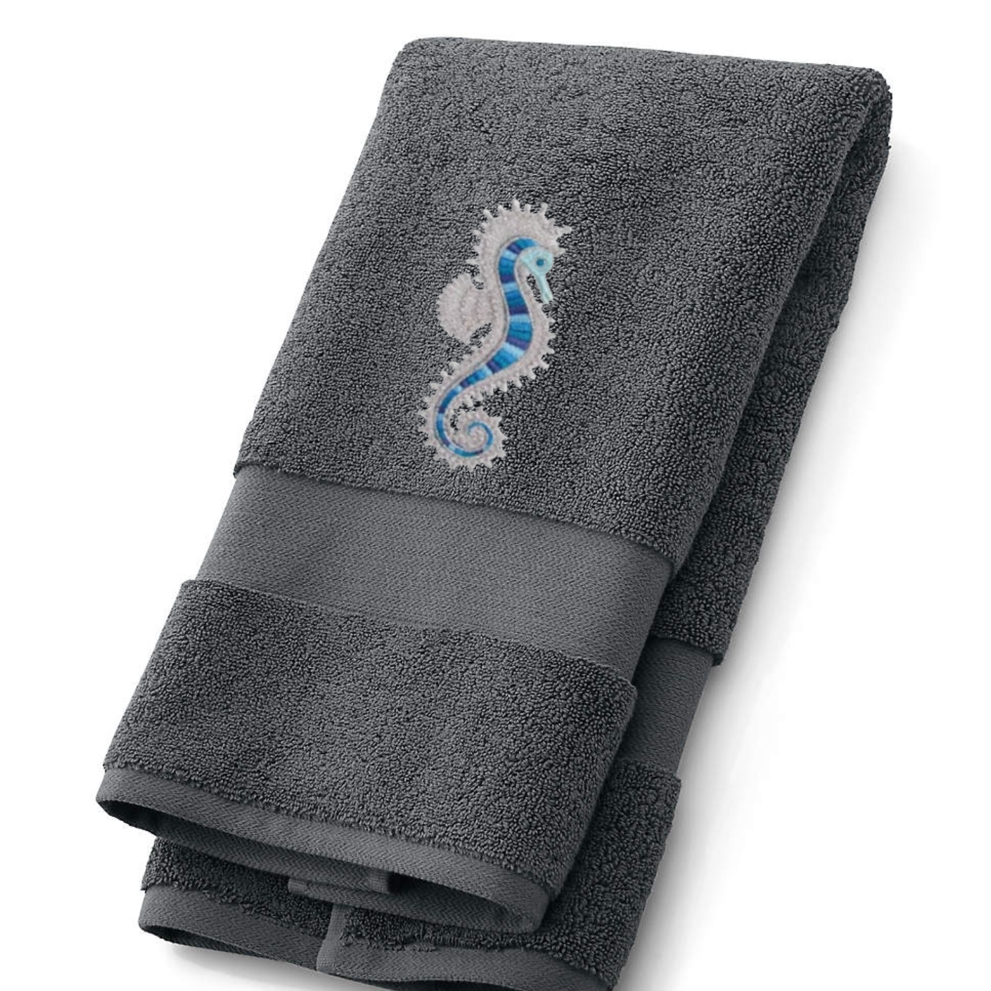 Embroidered Seahorse Bath Hand Towel. Gorgeous Ocean  Seahorse in Blue Shades