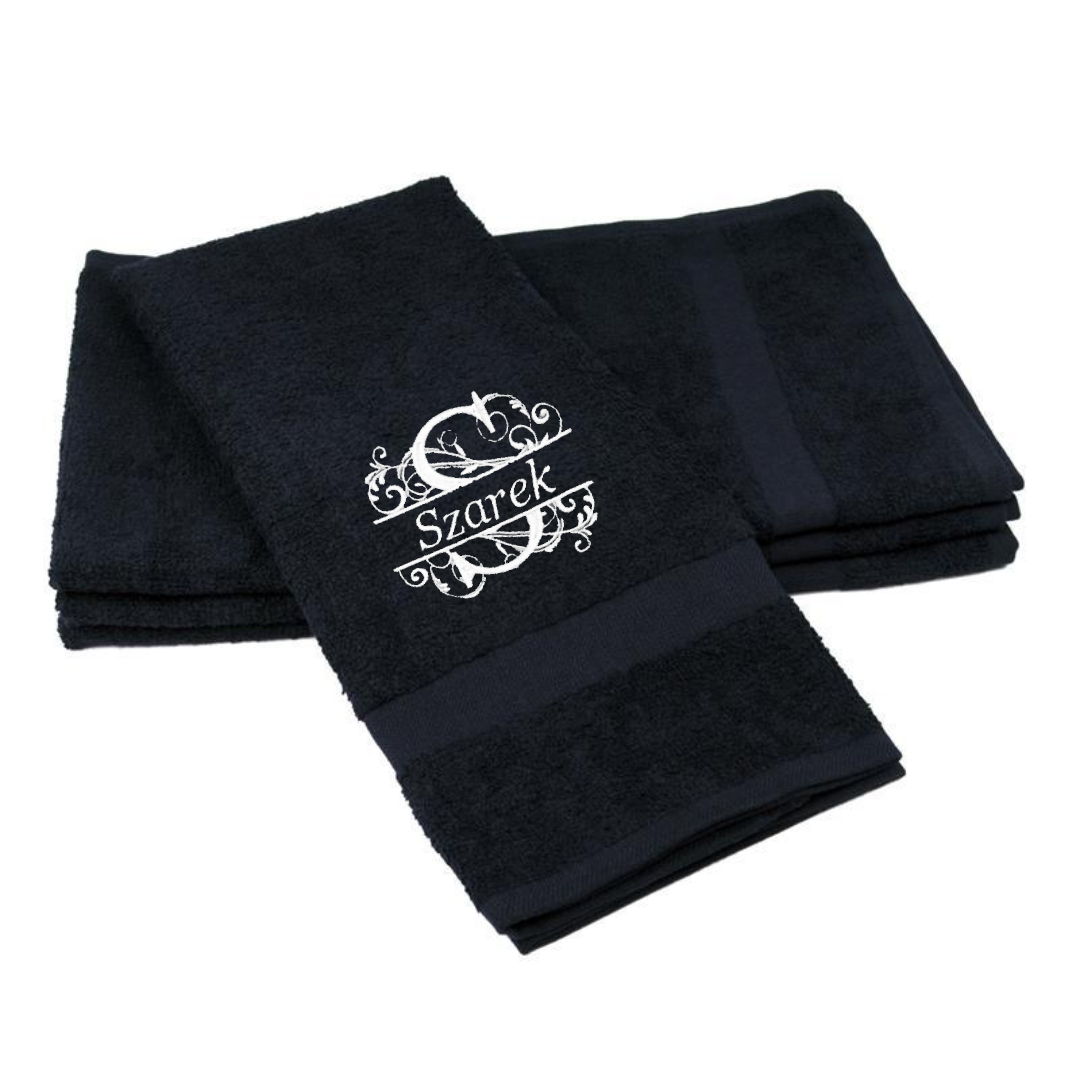 Embroidered Split Monogram Guest Hand Towel. Beautiful Monogram Letter With Scrolling And Personalization. Choice of Color