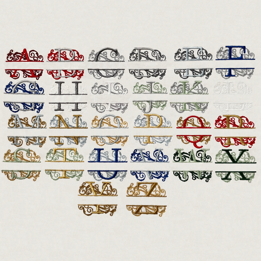 Embroidered Split Monogram Guest Hand Towel. Beautiful Monogram Letter With Scrolling And Personalization. Choice of Color