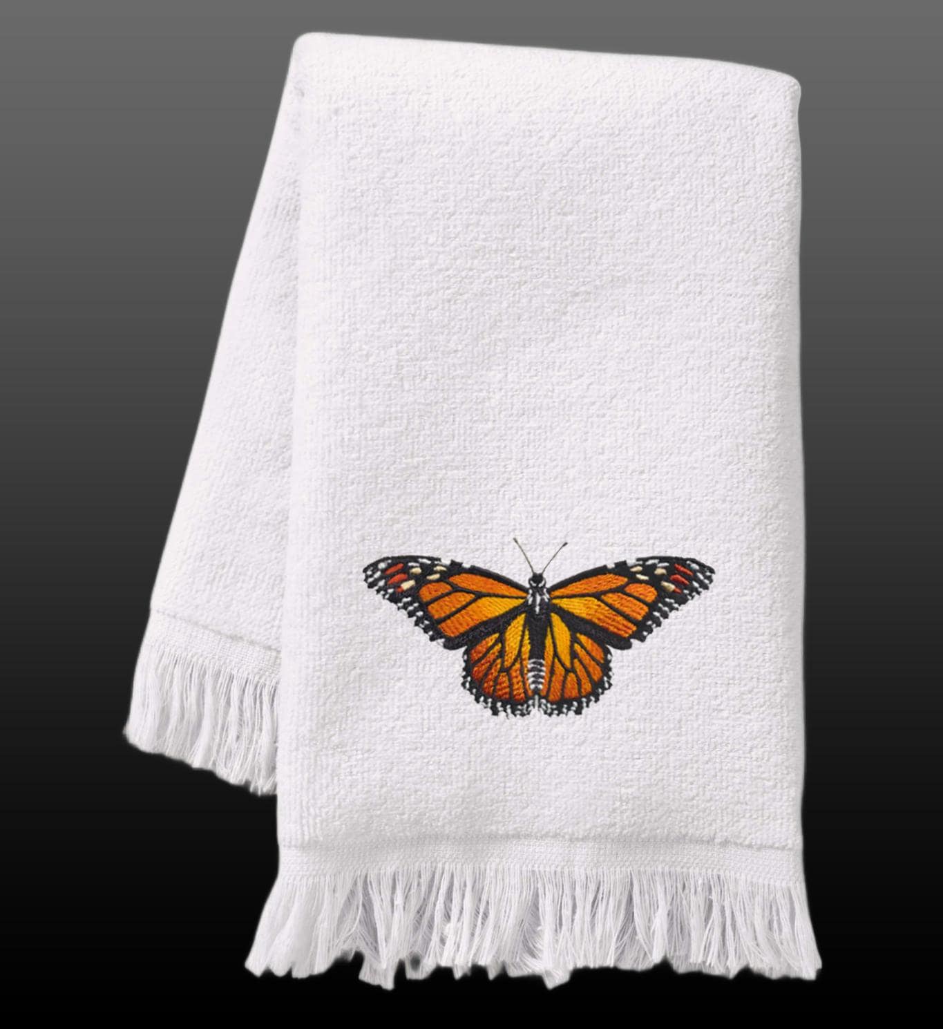 Embroidered Butterfly Fingertip Towel. Beautifully Detailed Butterflies on Cotton Fingertip Towel. Choice of Butterfly