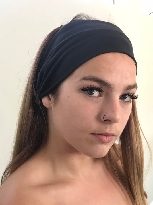 Black Wide Headband, Reversible with Faux Knot.  Comfortable All Day Wear
