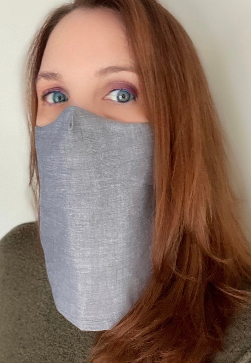 Linen Open Bottom Veil Mask, A cool, comfortable and breathable face mask. Washable. With sewn in filter. Made in USA