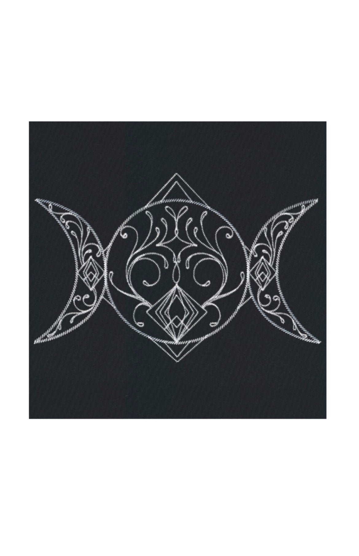 Triple Moon | Moon Goddess Altar Cloth. Beautifully Detailed Embroidery on Black Cotton