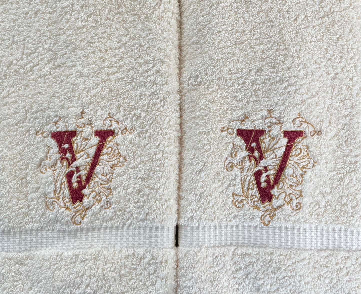 Embroidered Monogram Guest Hand Towel. Beautiful Monogram Letter With Scrolling. Choice of Color Combination