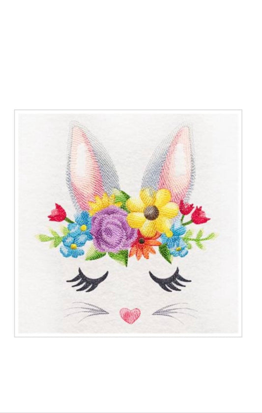Bunny with Flowers Embroidered on Cotton Towels. Kitchen or Bath Hand Towel
