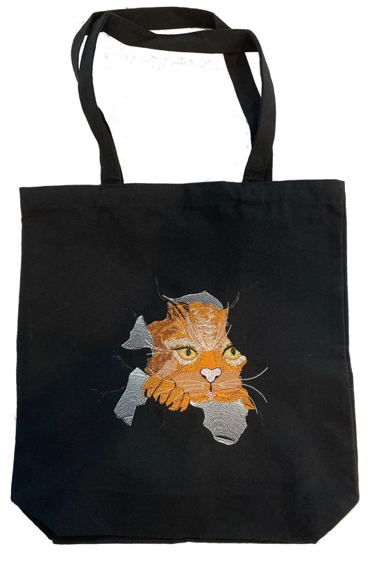 Cat in the Bag Embroidered Cotton Canvas Market Bag
