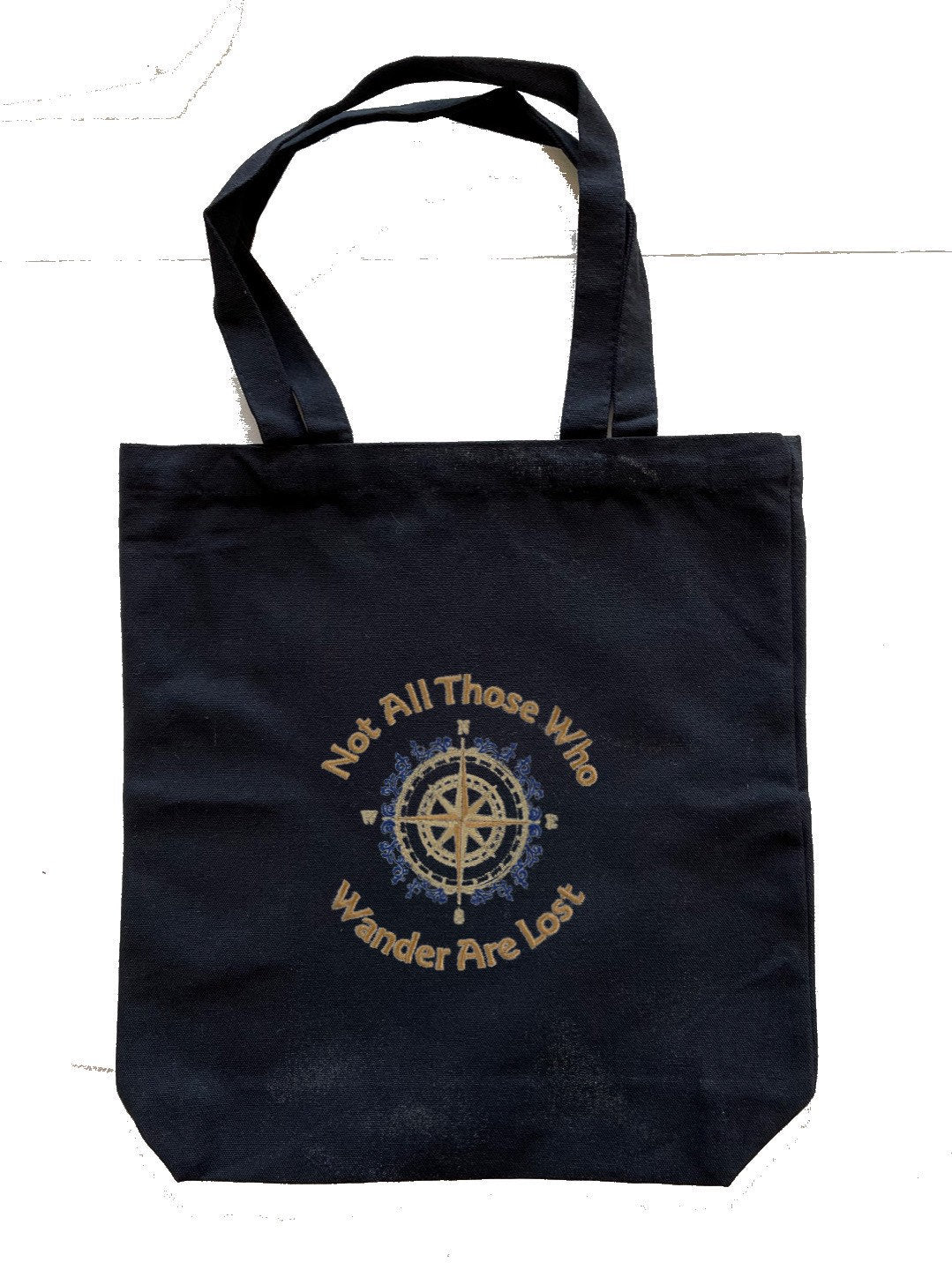 Not All Who Wander Are Lost Compass Embroidered Cotton Canvas Tote Bag