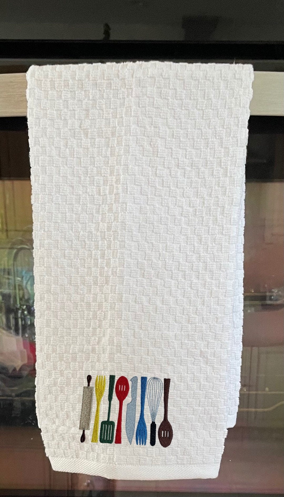 Kitchen Utensils Embroidered Kitchen Towel. Cotton Dish Towels