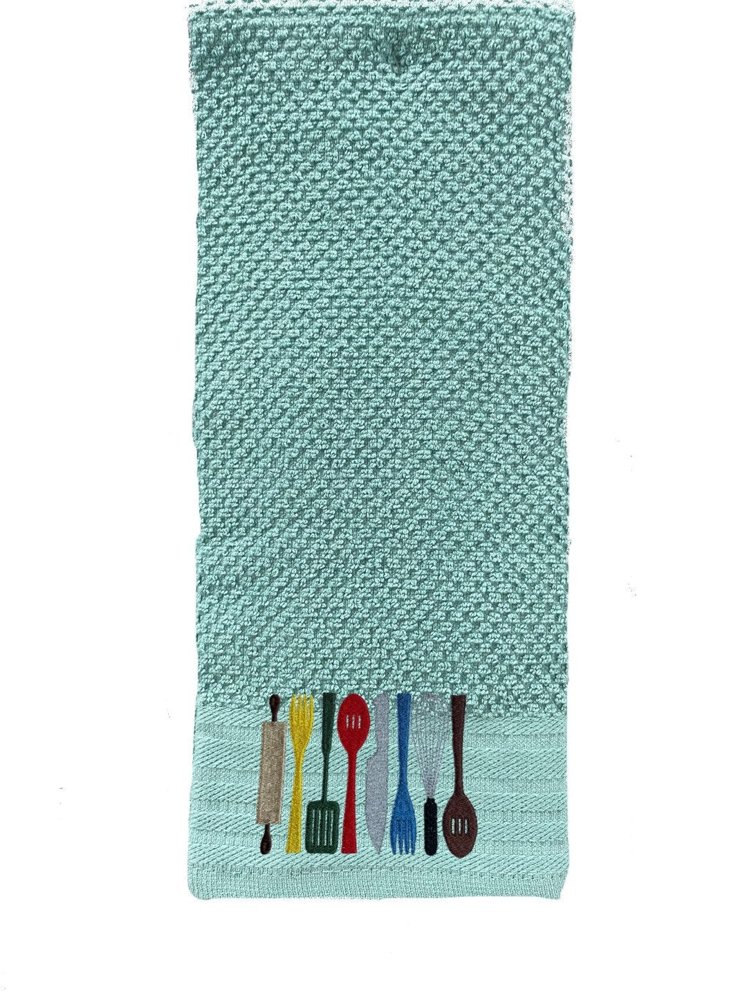 Kitchen Utensils Embroidered Kitchen Towel. Cotton Dish Towels