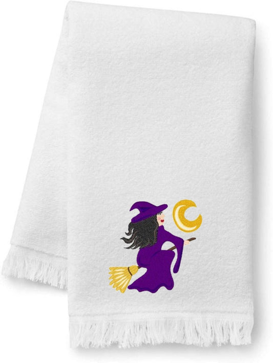 Halloween Witch Embroidered Bath Towels. 100% Cotton Hand or Fingertip Towel