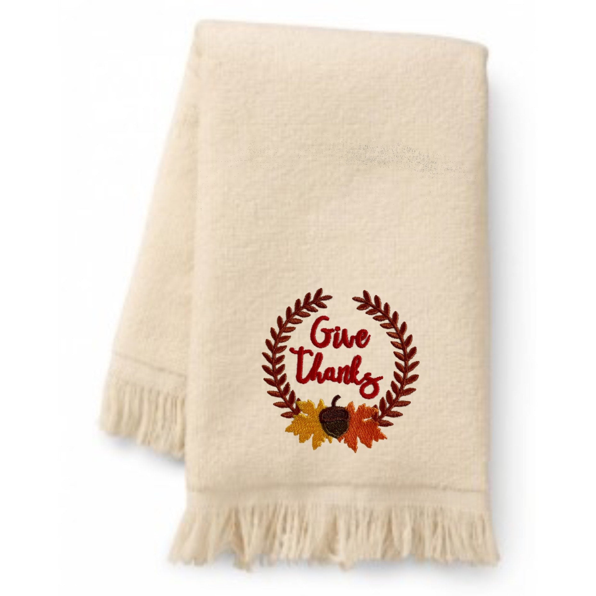 Give Thanks Fall Embroidered Bath Towels. 100% Cotton Hand or Fingertip Towel