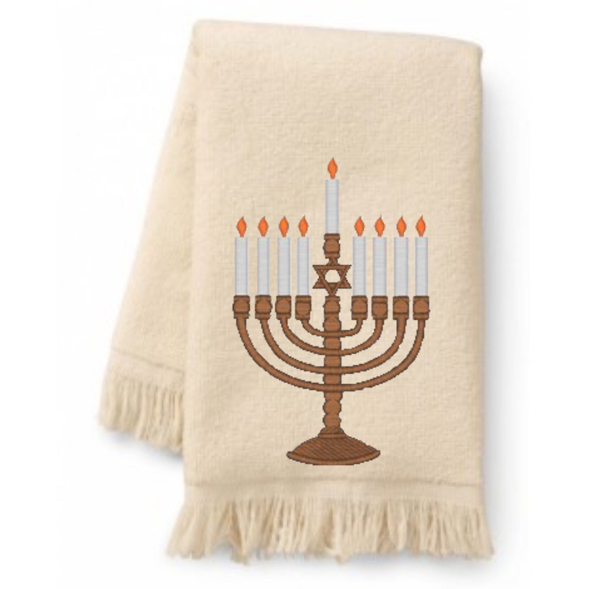 Embroidered Hanukkah Menorah Bath Towels. 100% Cotton Hand or Fingertip Towel