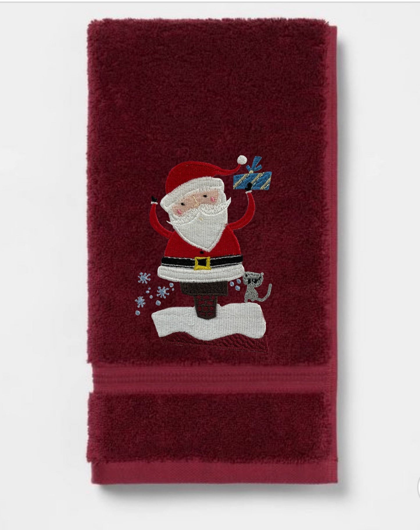 Embroidered Christmas Santa Bath Towels. 100% Cotton Hand or Fingertip Towel