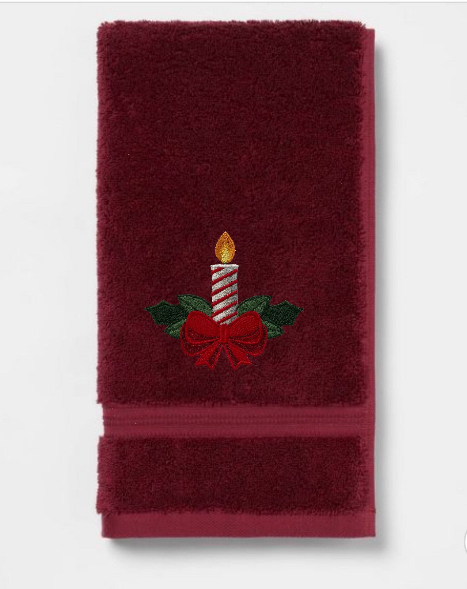 Embroidered Winter Christmas Candle Bath Towels. 100 Plush Cotton