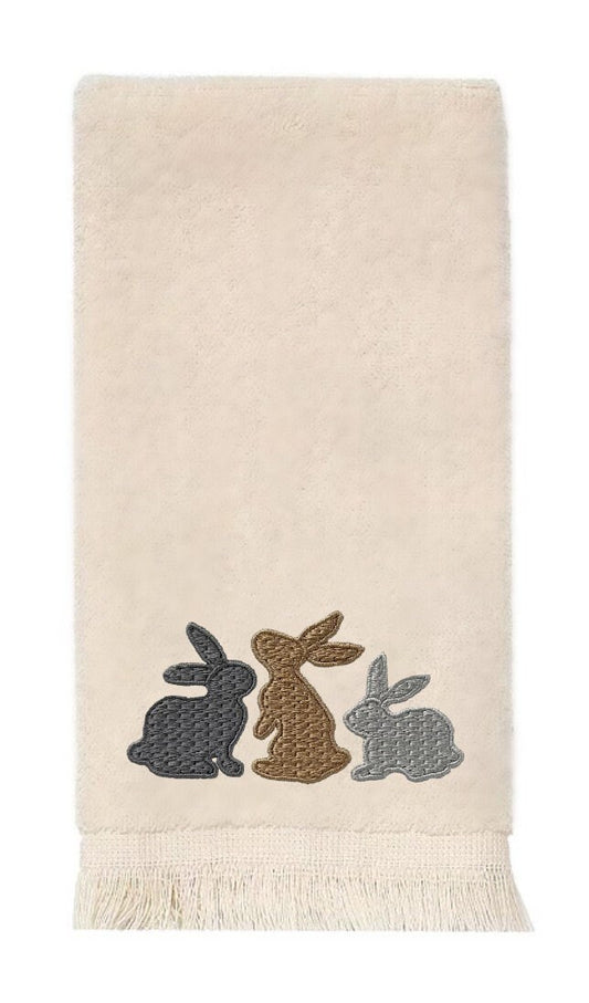 Rabbits Embroidered Fingertip Towel