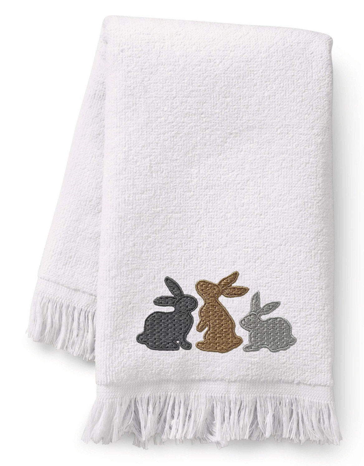 Rabbits Embroidered Fingertip Towel