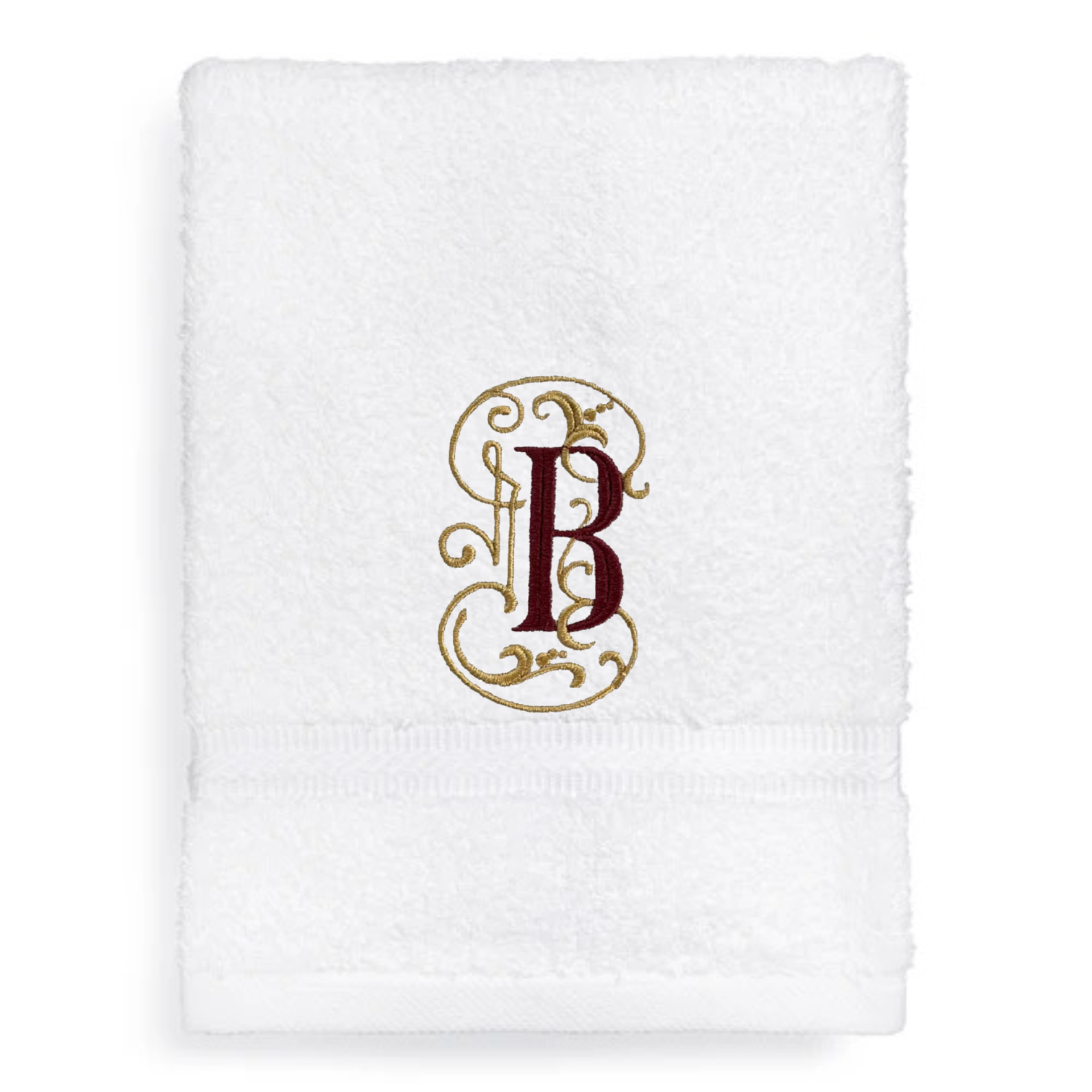 Embroidered Hand Towel, Grey Monogram– Blue Print