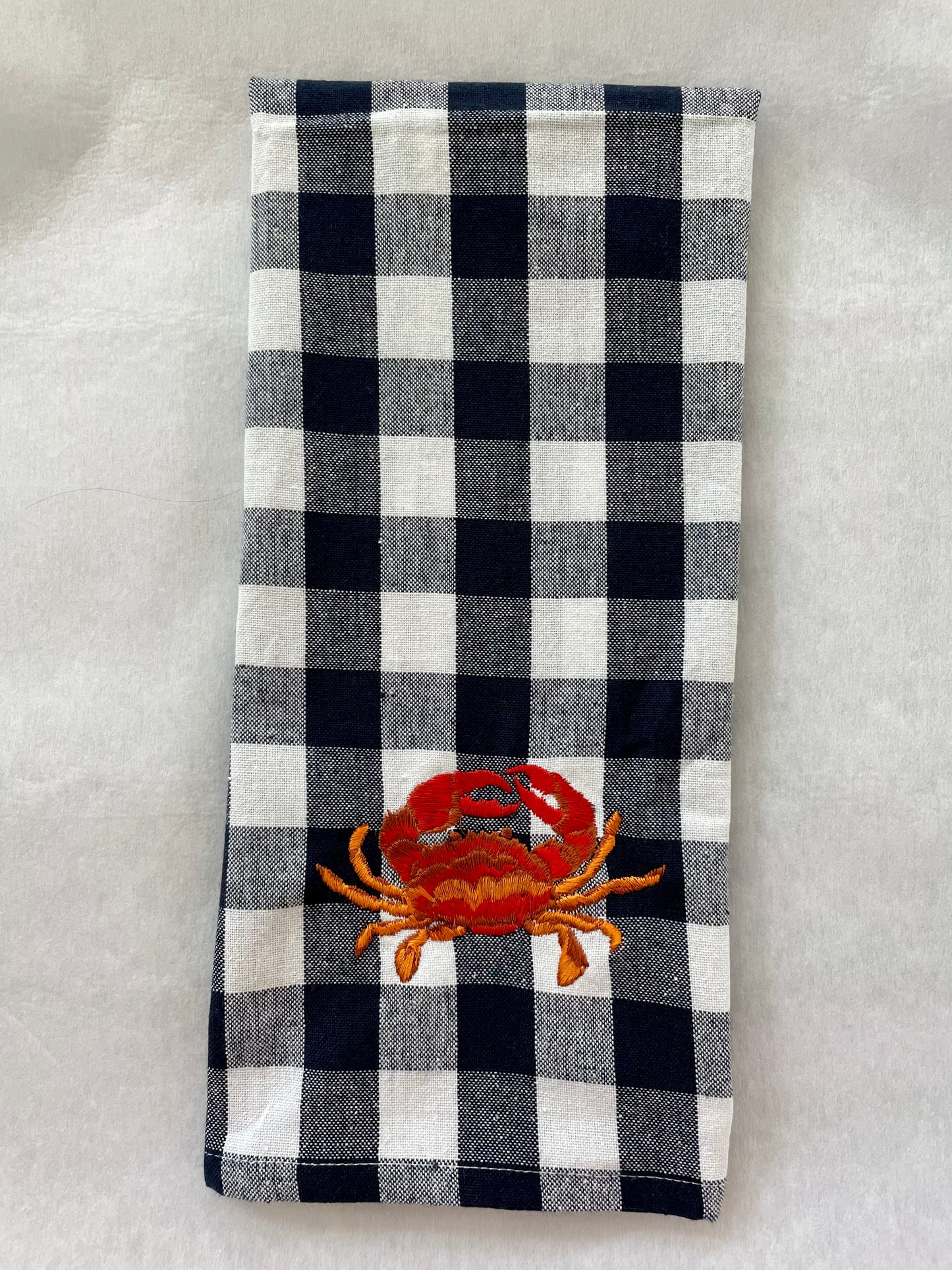 Crab Embroidered Kitchen Towel. Cotton Dish Towels