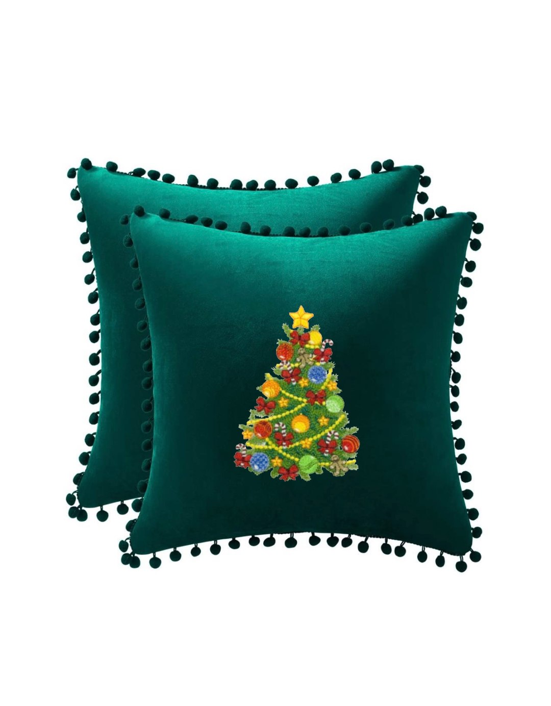 Christmas Tree Embroidered Throw Pillow Cover 18" x 18” Cotton or Velvet Accent Pillow Cover Zip Closure.