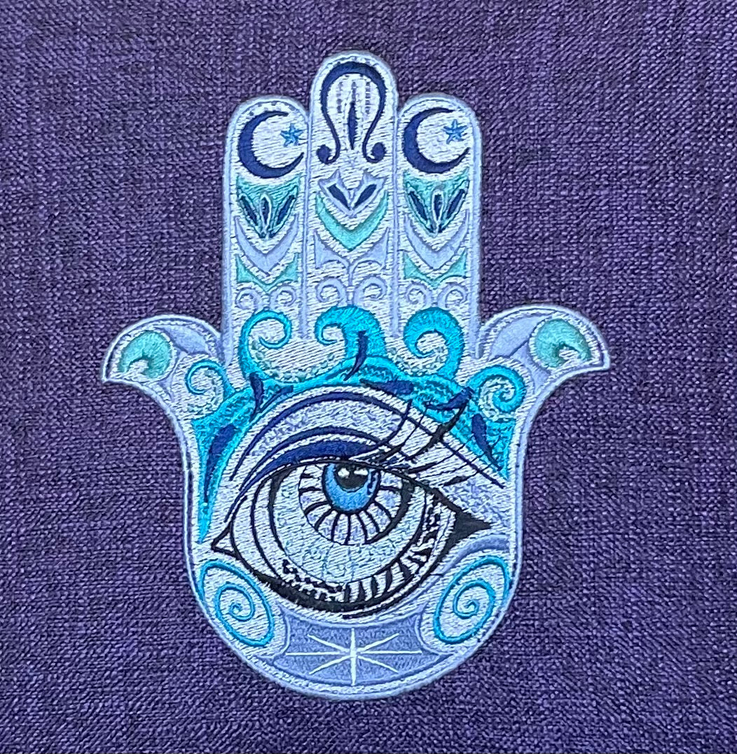 Hamsa with Eye Throw Pillow Cover 16" x 16" Cotton. Embroidered Decorative pillow Cover