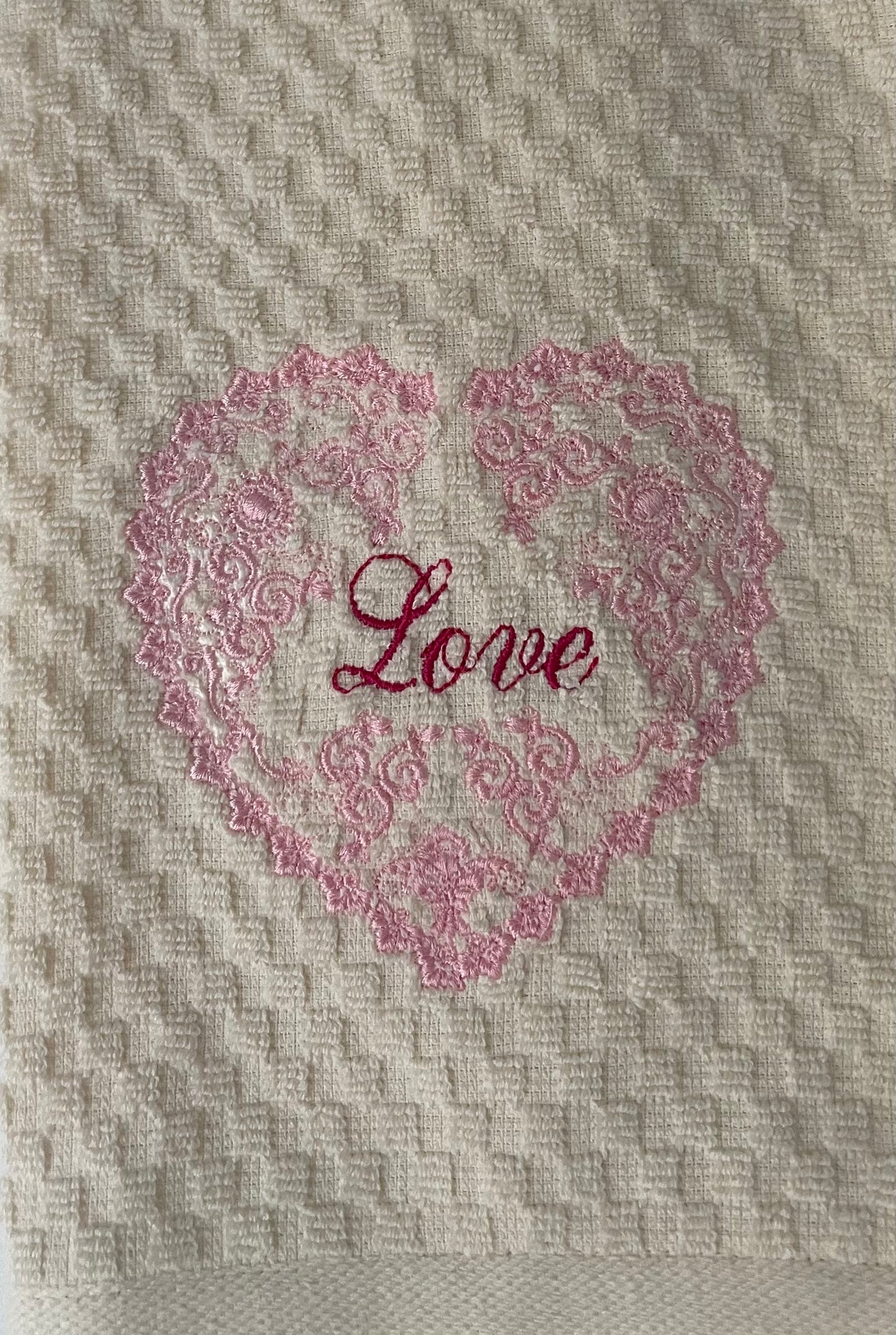 Embroidered Heart with Love Kitchen Towel