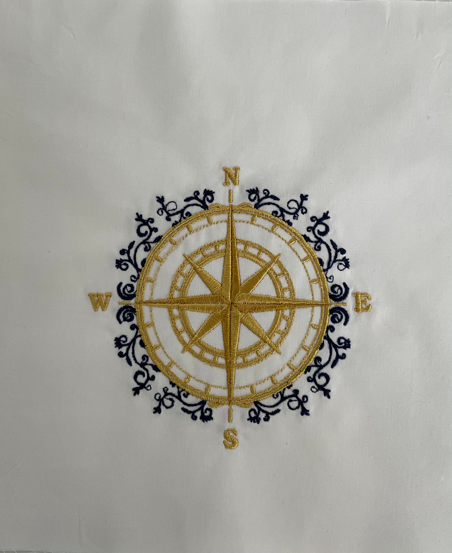 Compass Rose Embroidered Bath Hand Towel. Beautifully Detailed