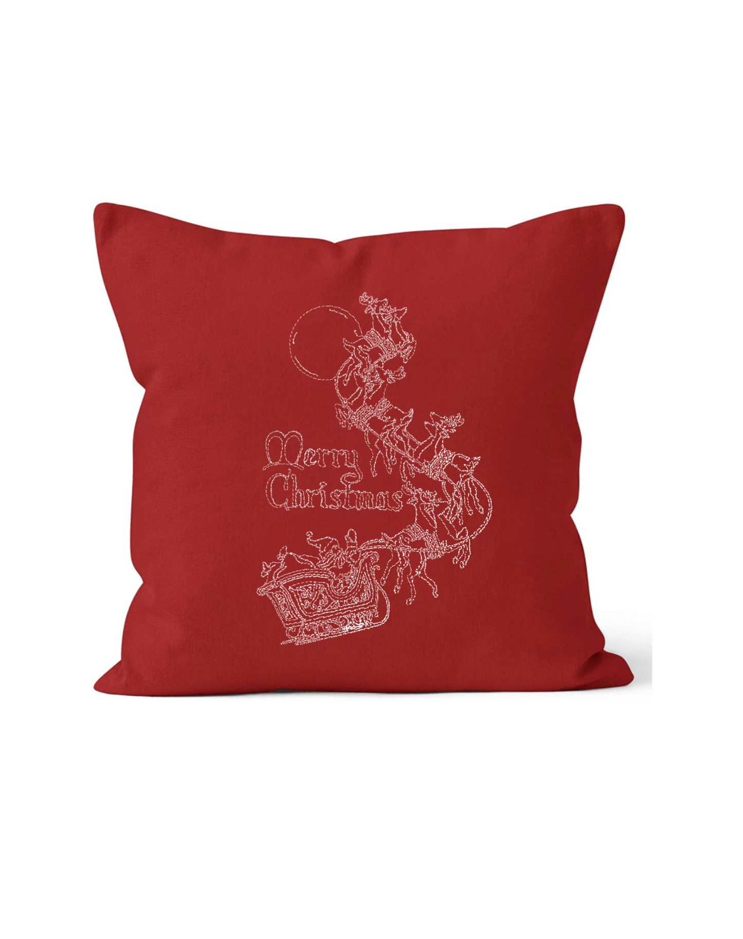 Santa’s Sleigh Ride Embroidered Throw Pillow Cover 18" x 18” Cotton Accent Pillow Cover Zip Closure.