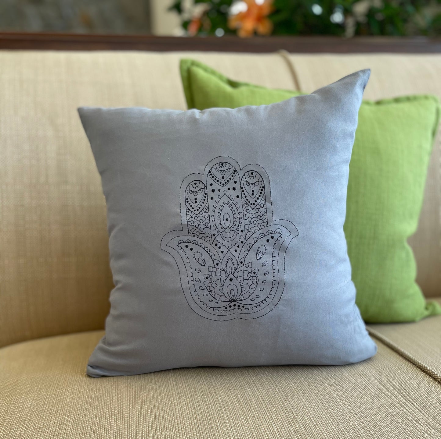 Hamsa Throw Pillow Cover 16" x 16" Cotton