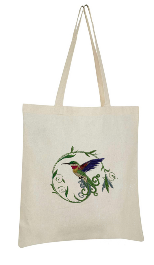 Hummingbird Embroidered Cotton Canvas Tote Bag