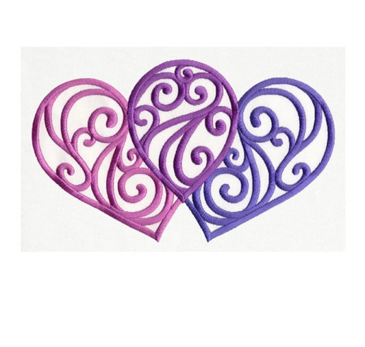 Intertwined Hearts Embroidered Towel. Scroll Hearts with color change