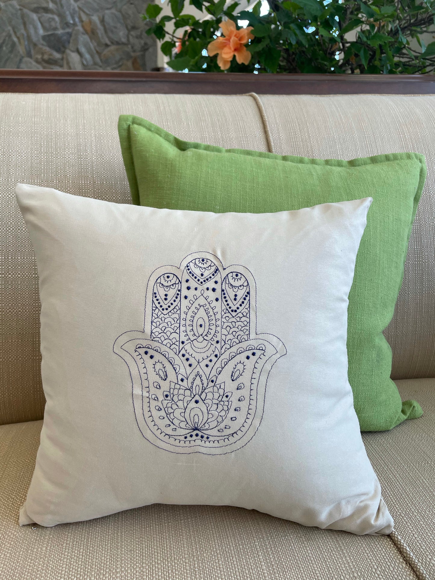 Hamsa Throw Pillow Cover 16" x 16" Cotton