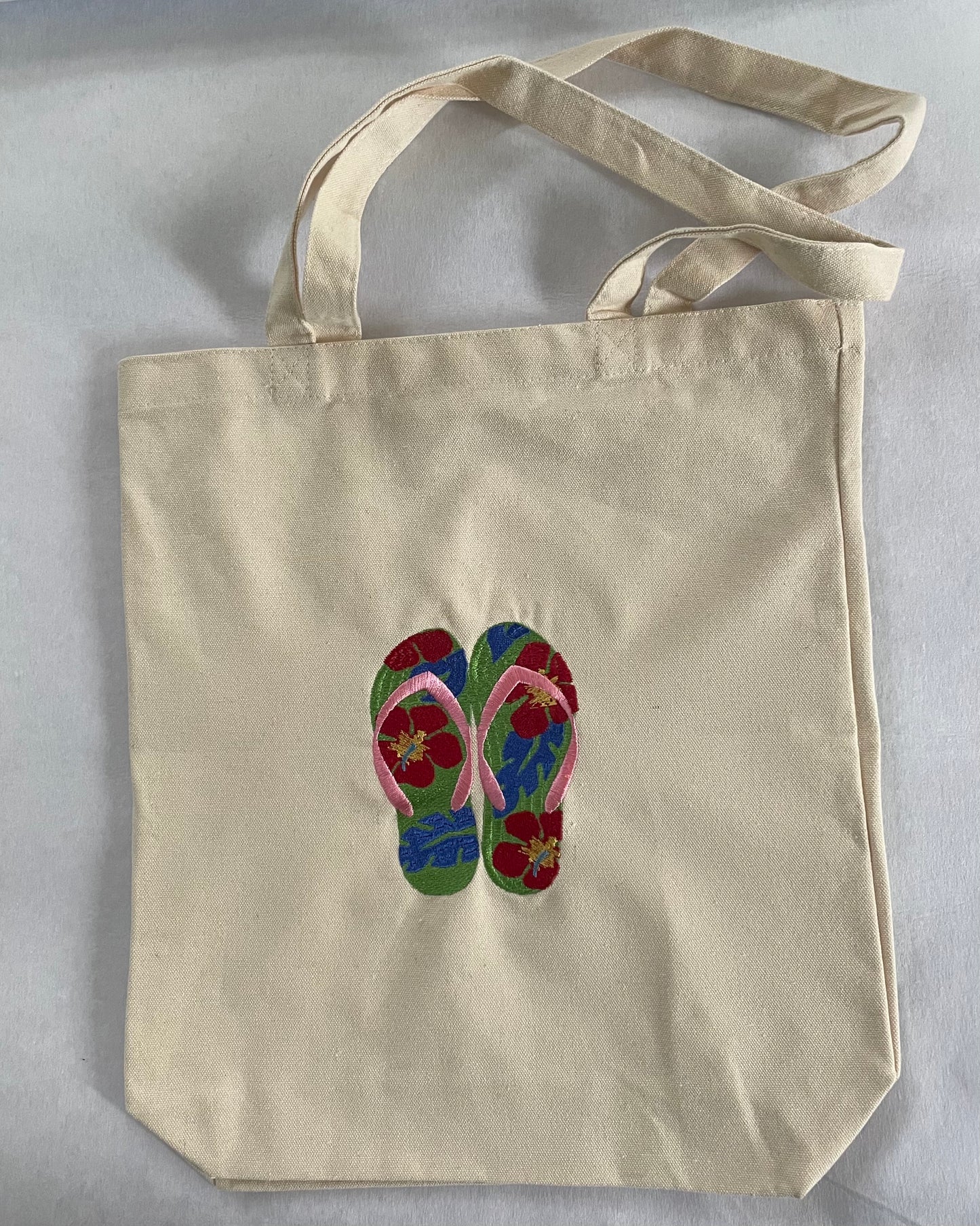 Flip Flops Embroidered Cotton Canvas Tote Bag
