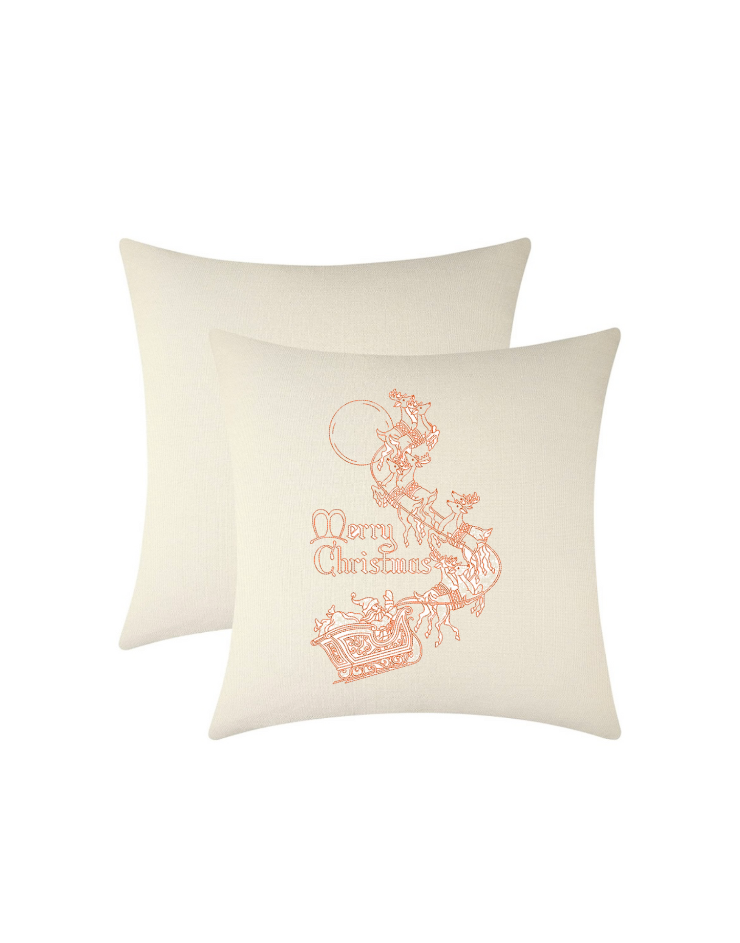 Santa’s Sleigh Ride Embroidered Throw Pillow Cover 18" x 18” Cotton Accent Pillow Cover Zip Closure.