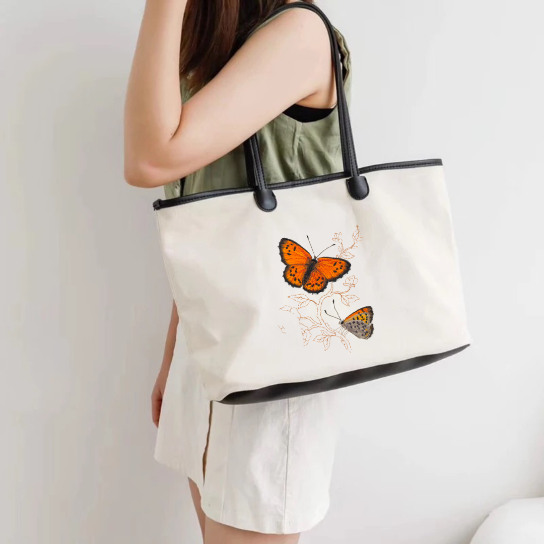 Butterflies Embroidered Cotton Canvas Market Bag. Choice of 5 different bags and 6 different butterflies