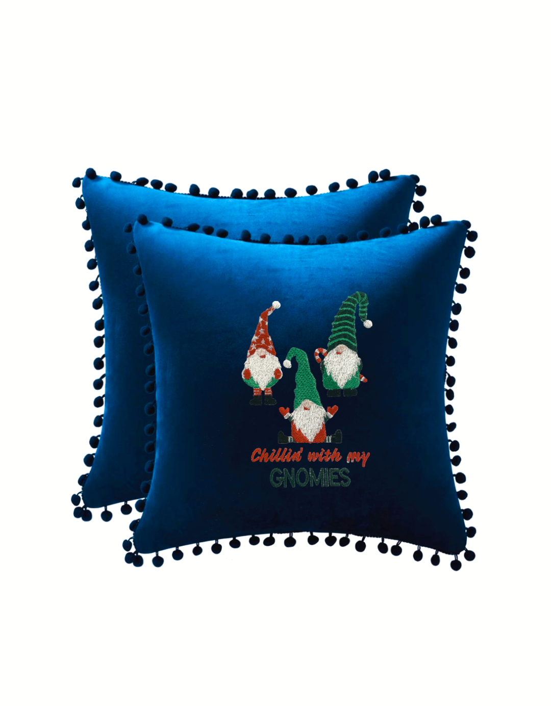 Christmas Gnomes Embroidered Throw Pillow Cover 18" x 18” Cotton or Velvet Accent Pillow Cover Zip Closure.