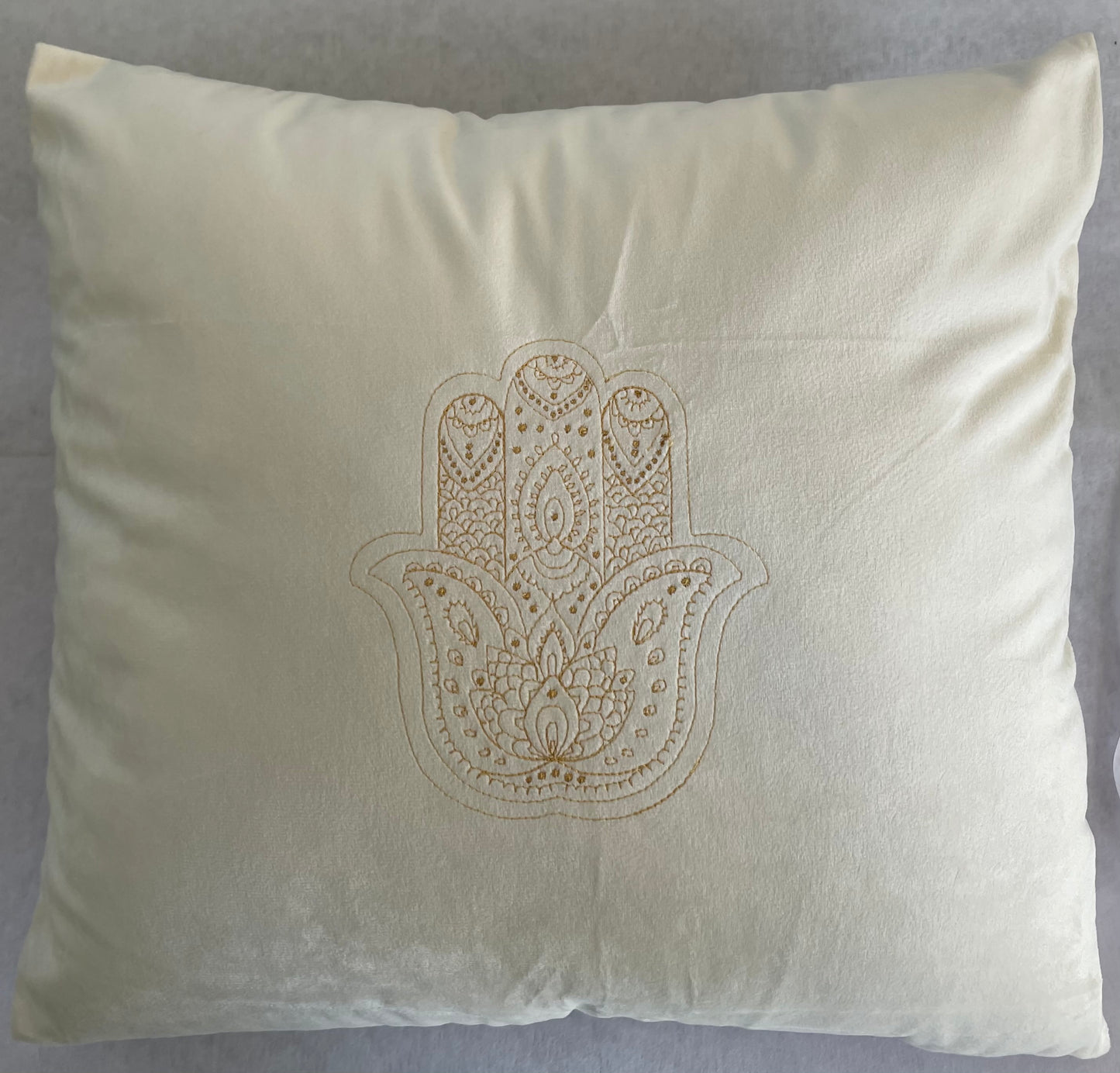 Hamsa Throw Pillow Cover  Soft Velvet Accent Pillow with Embroidered Detail
